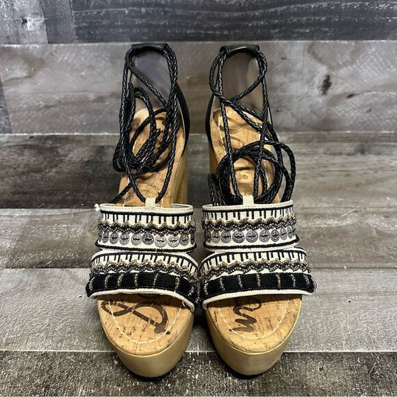 NEW Sam Edelman Mel Embroidered Wooden Platform Sandals 8.5 - Picture 6 of 11
